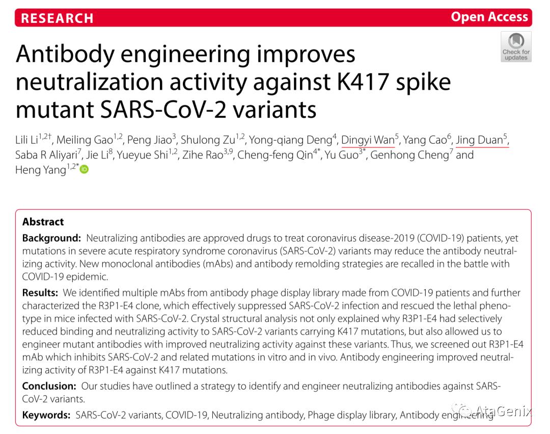新作見刊|新冠病毒中和抗體的發(fā)現(xiàn)與廣譜性親和力的優(yōu)化